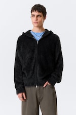 Schwarz - Flauschiger Zip-Hoodie aus Strick im Boxy-Fit - 0
