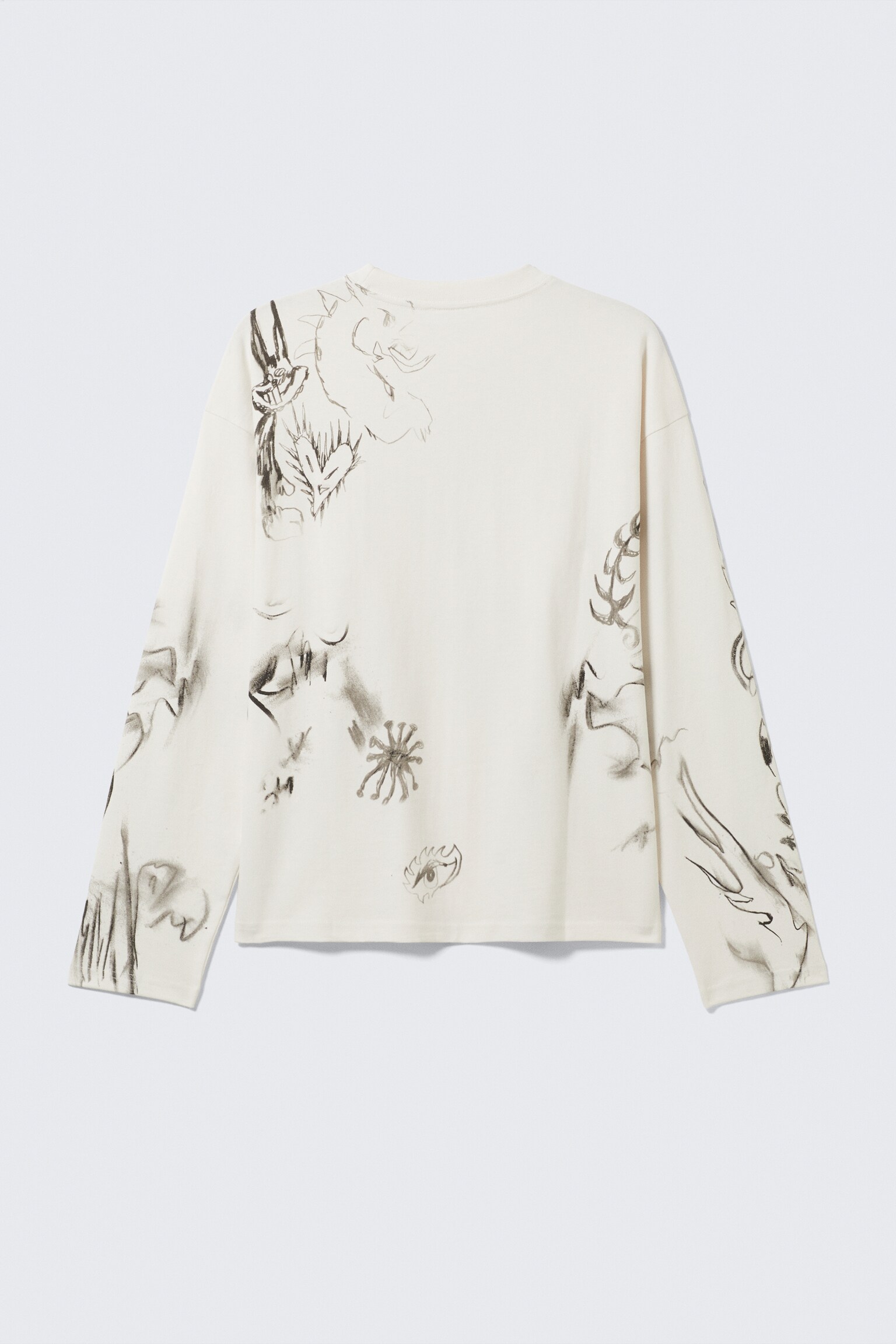 Great Boxy Graphic Long Sleeve T-shirt - White - Sketch Book/Dark Grey - Dragon Print/White - Skull Flame - 4