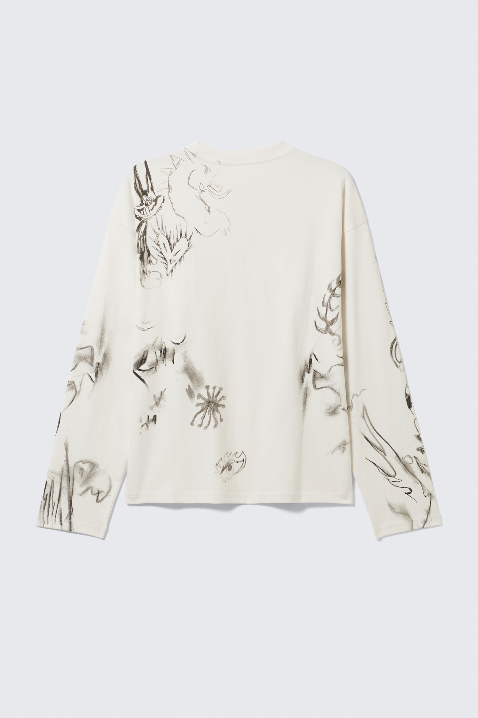 Great Boxy Graphic Long Sleeve T-shirt - Fehér - Sketch Book/Sötétszürke - Big Mess - 2
