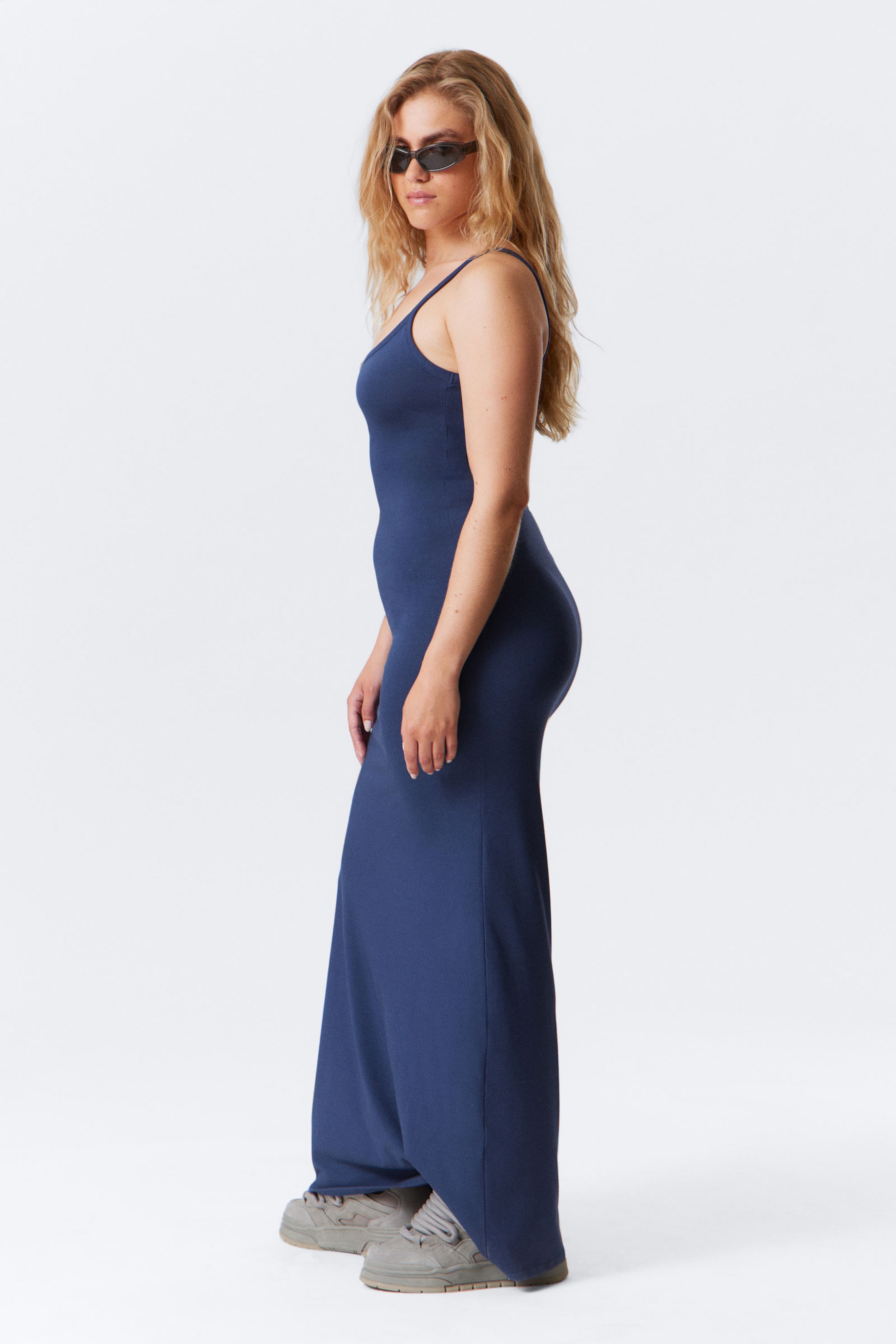 Dark Blue - Smooth Strap Maxi Dress - 2