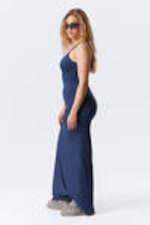 Donkerblauw - Maxi-jurk met gladde bandjes - 1