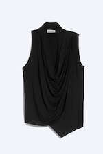 Black - Draped Cowl-Neck Sleeveless Top - 0