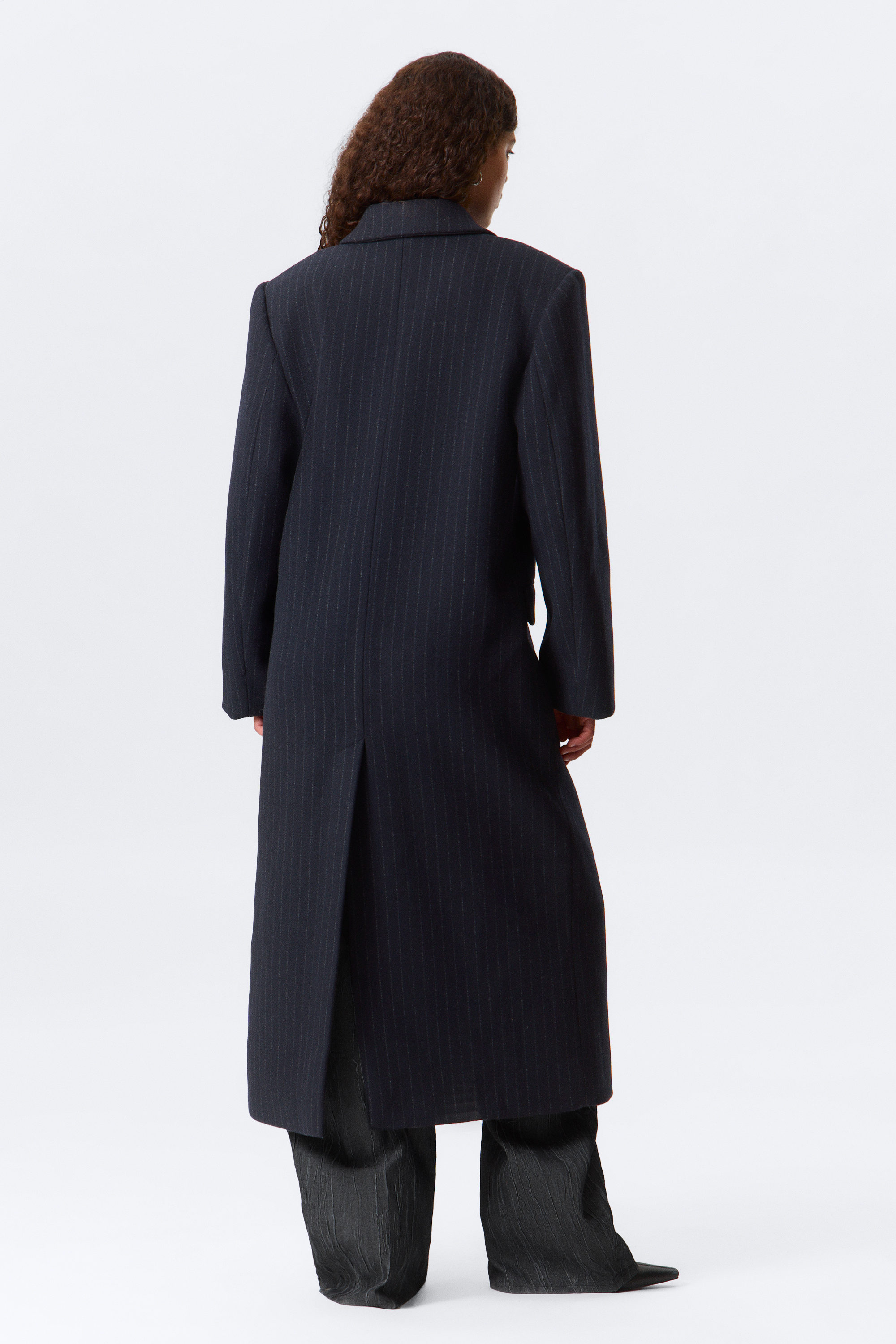 Dark Blue - Pinstripe - Logan Double-Breasted Wool-Blend Coat - 5