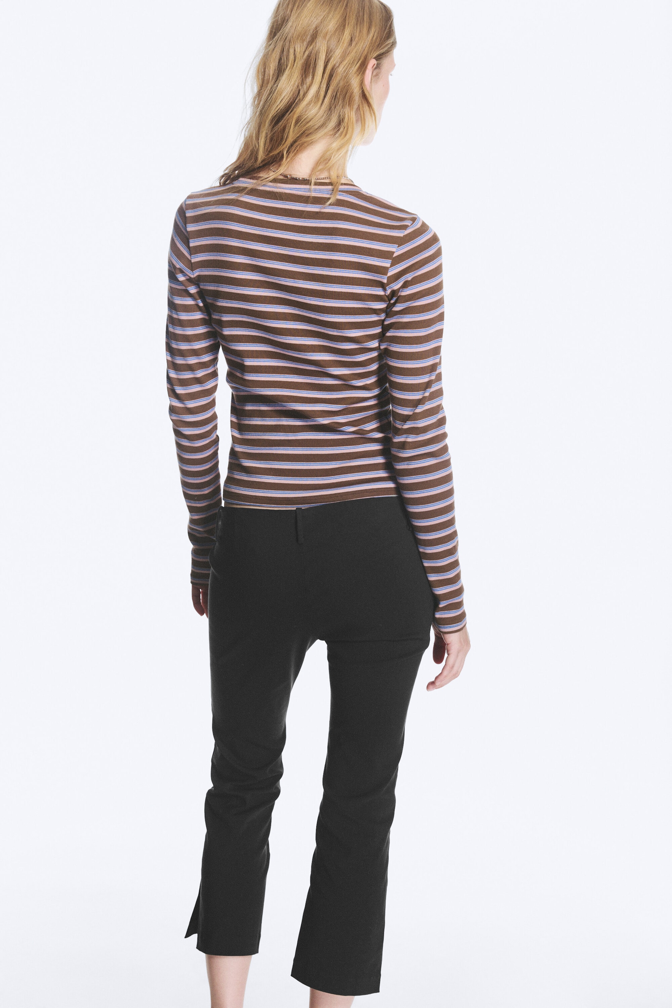 Braun/Blau/Pink gestreift - Enges, geripptes Longsleeve - 2