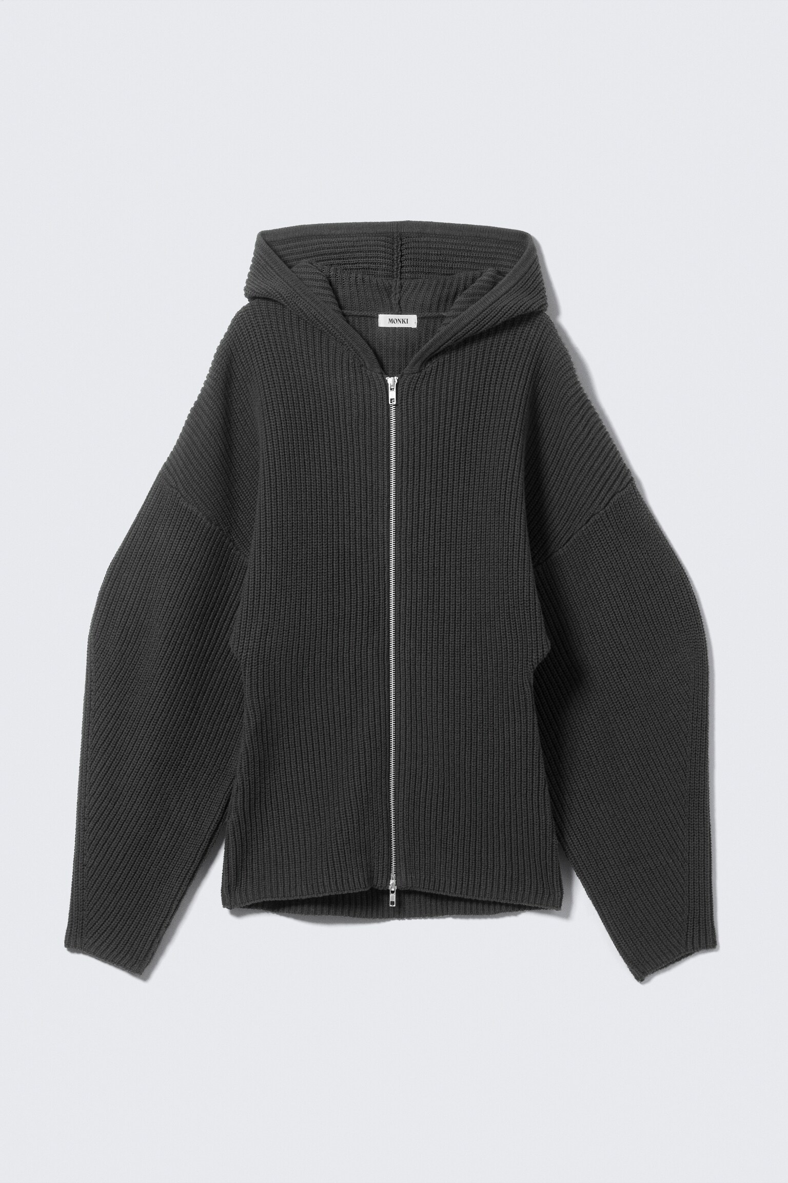 Long Knitted Zip Hoodie - Black/Beige - 2