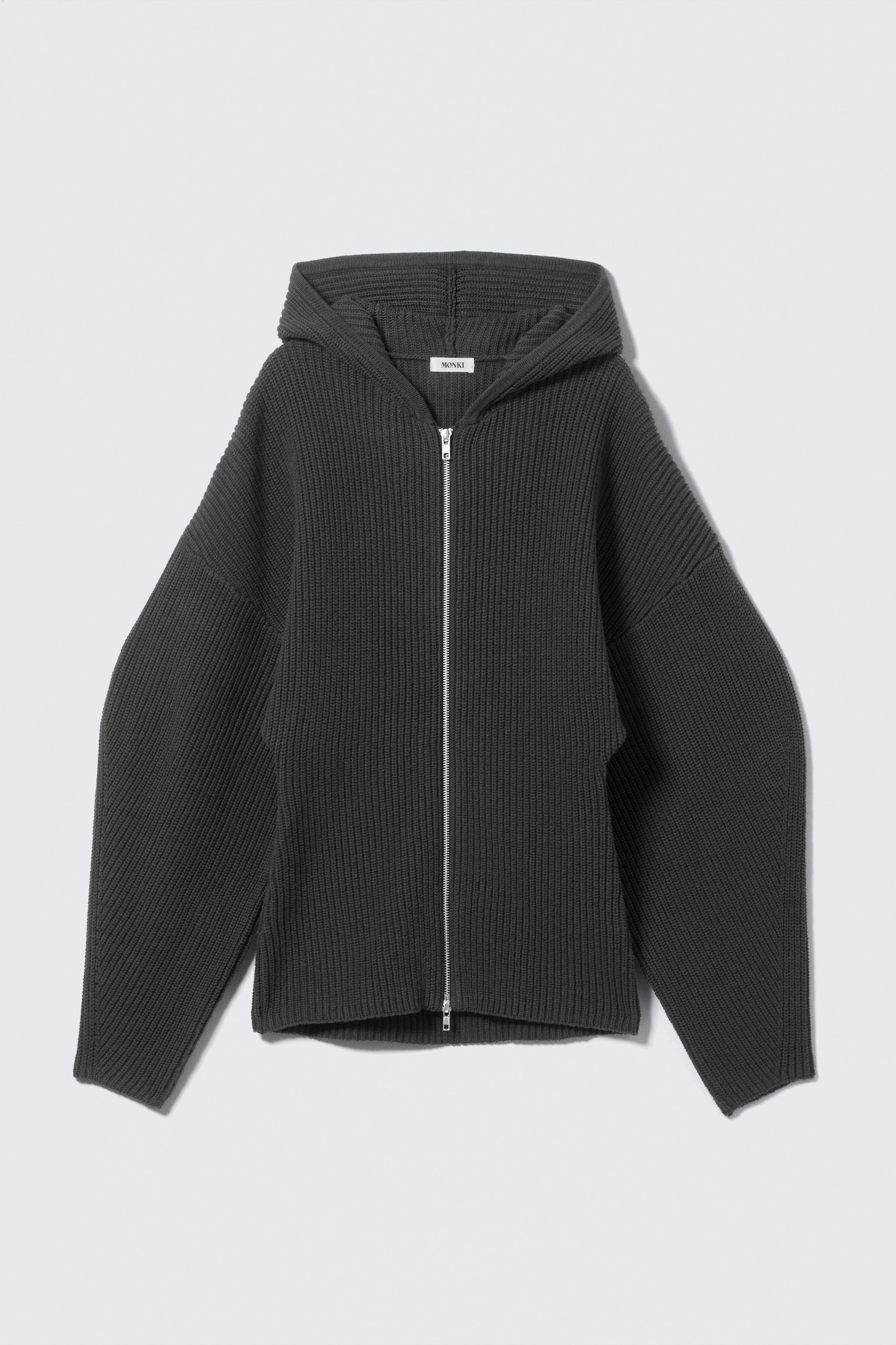 Long Knitted Zip Hoodie - Black/Beige - 2