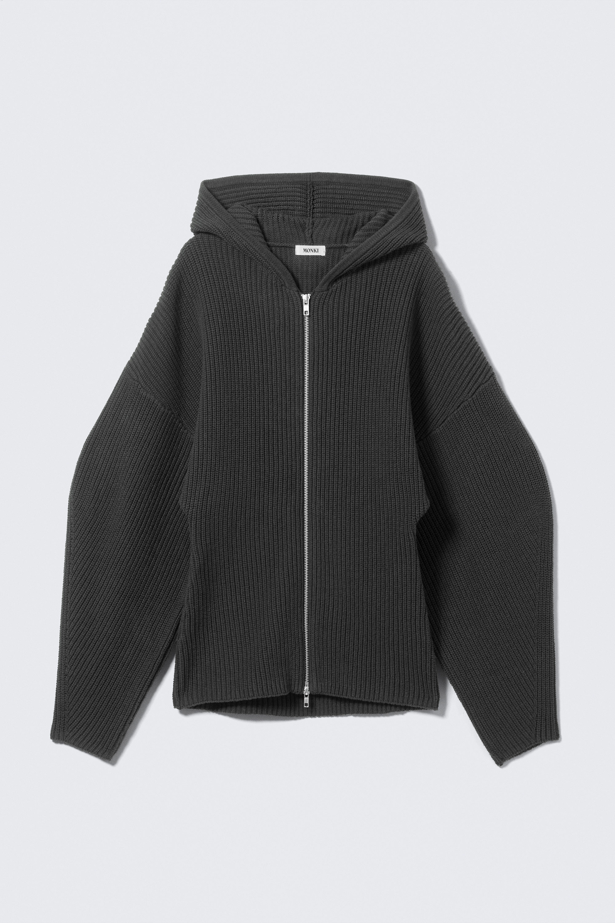 Schwarz - Langer Strickhoodie mit Reißverschluss - 4