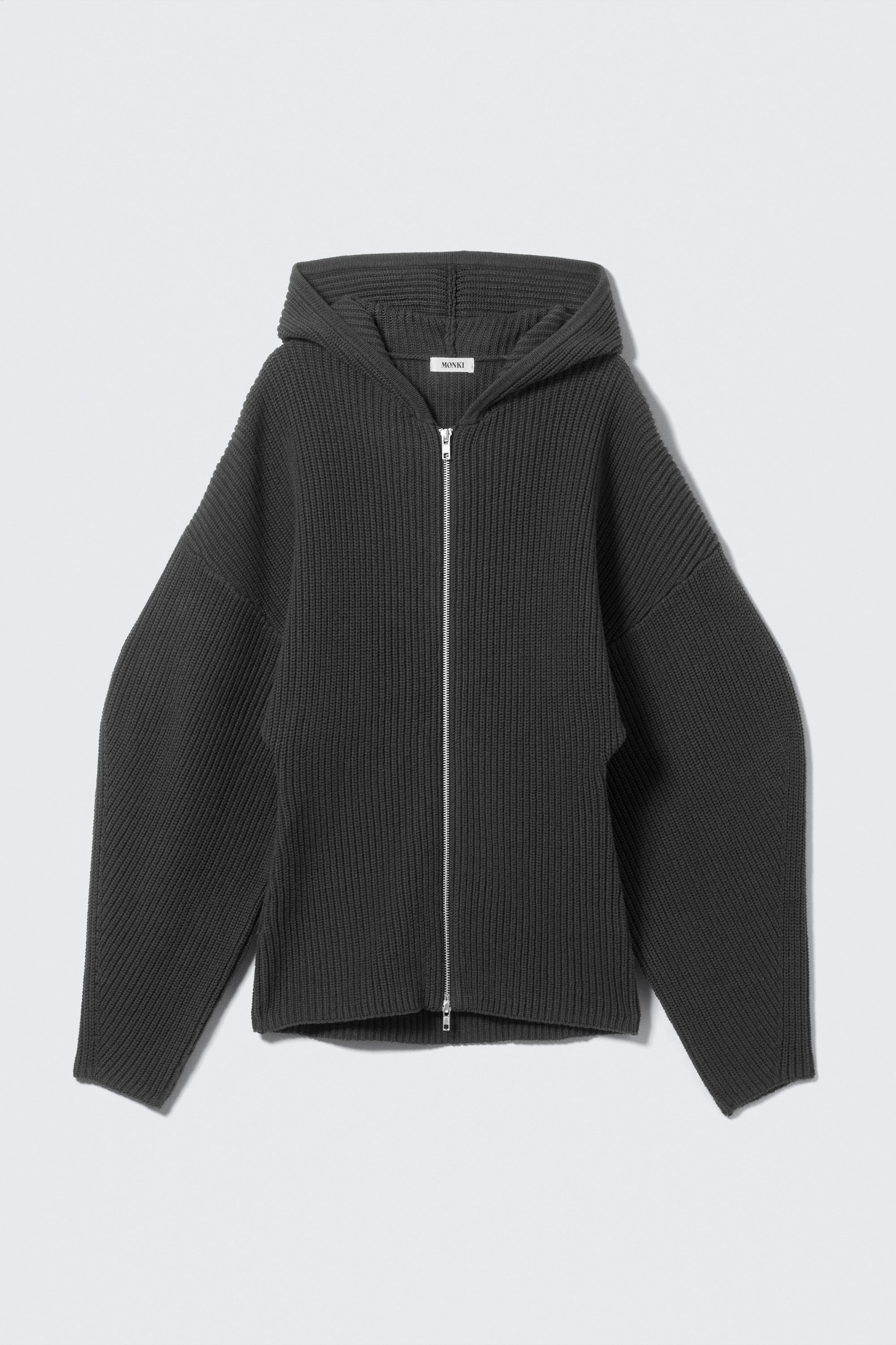 Schwarz - Langer Strickhoodie mit Reißverschluss - 3