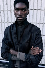 Striped Black - Single-breasted wool-blend blazer - 1