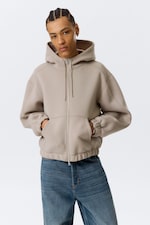 Light Dusty Mole - Loose High-Neck Scuba Zip Hoodie - 0