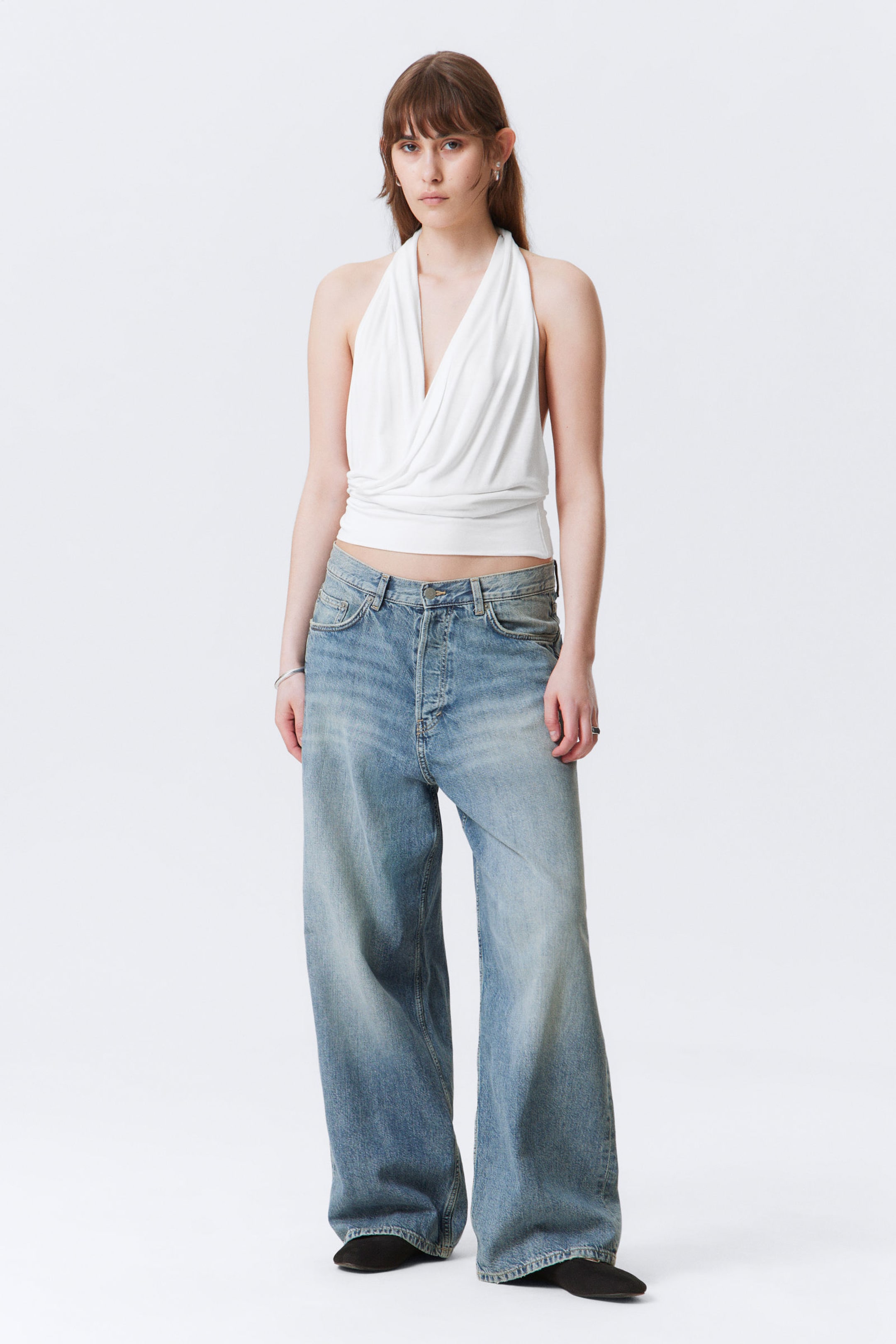 #F0EEED - Draped Halter Jersey Top - 2