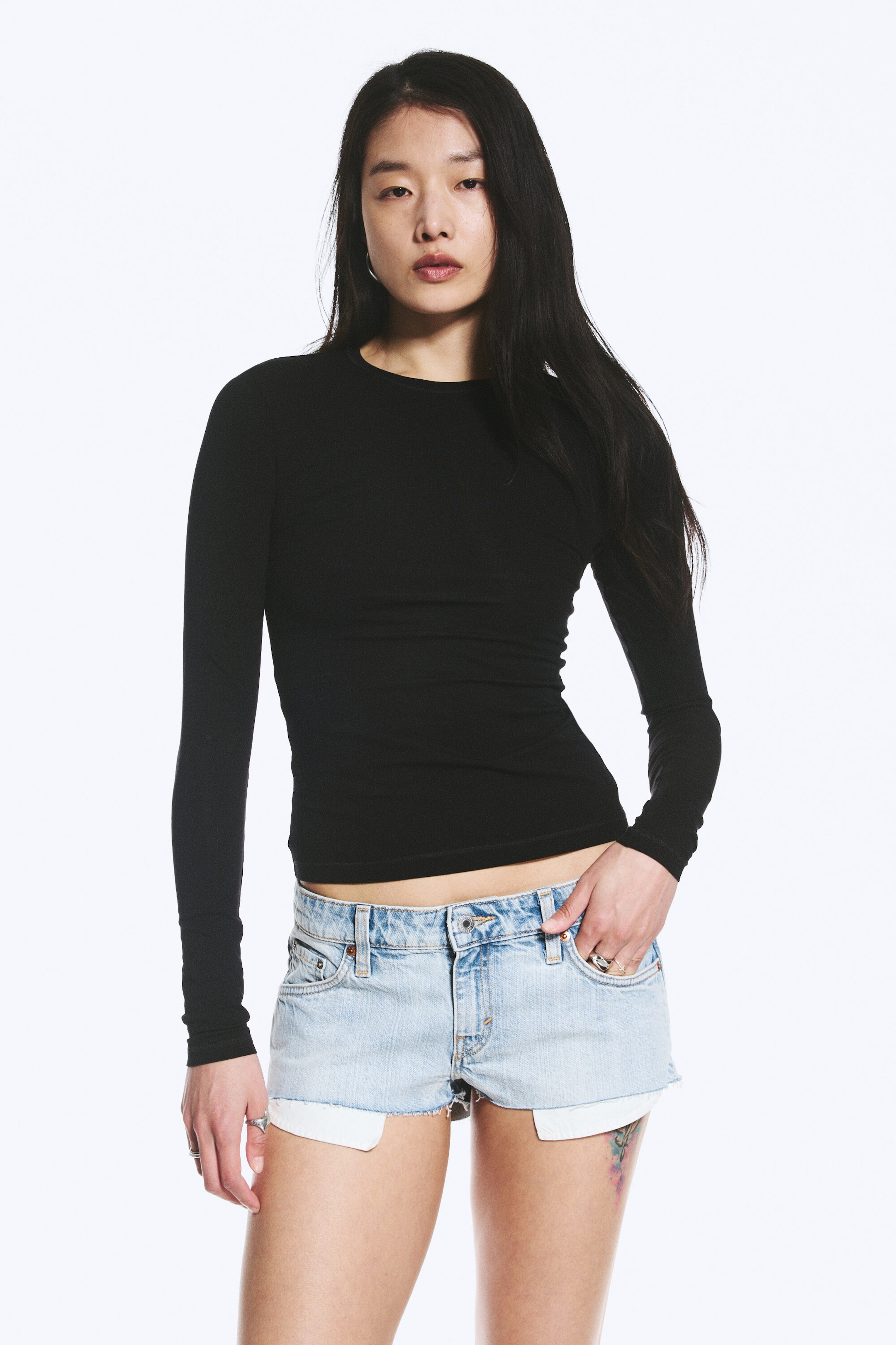 Black - Slim Fitted Long Sleeve - 1