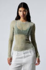 Bleached Sand - Dusty Beige - Long-Sleeved Sheer Mesh Top - 0