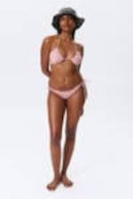 Rote Multi-Streifen - Bedrucktes, gerafftes Neckholder-Bandeau-Bikini-Top - 2