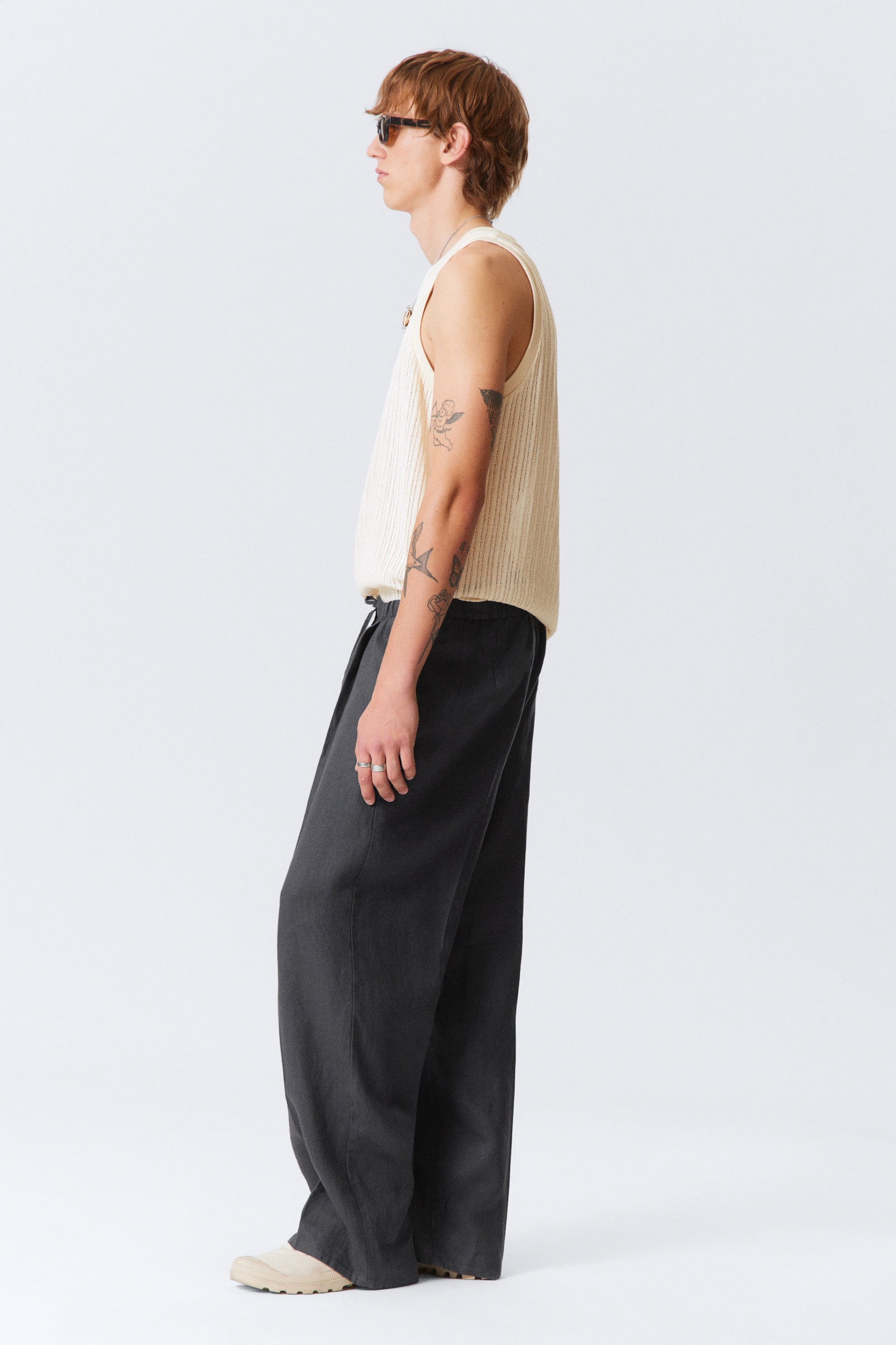 Dark Grey - Loose Fit Straight Leg Linen Trousers - 2