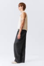 Dark Grey - Loose Fit Straight Leg Linen Trousers - 2