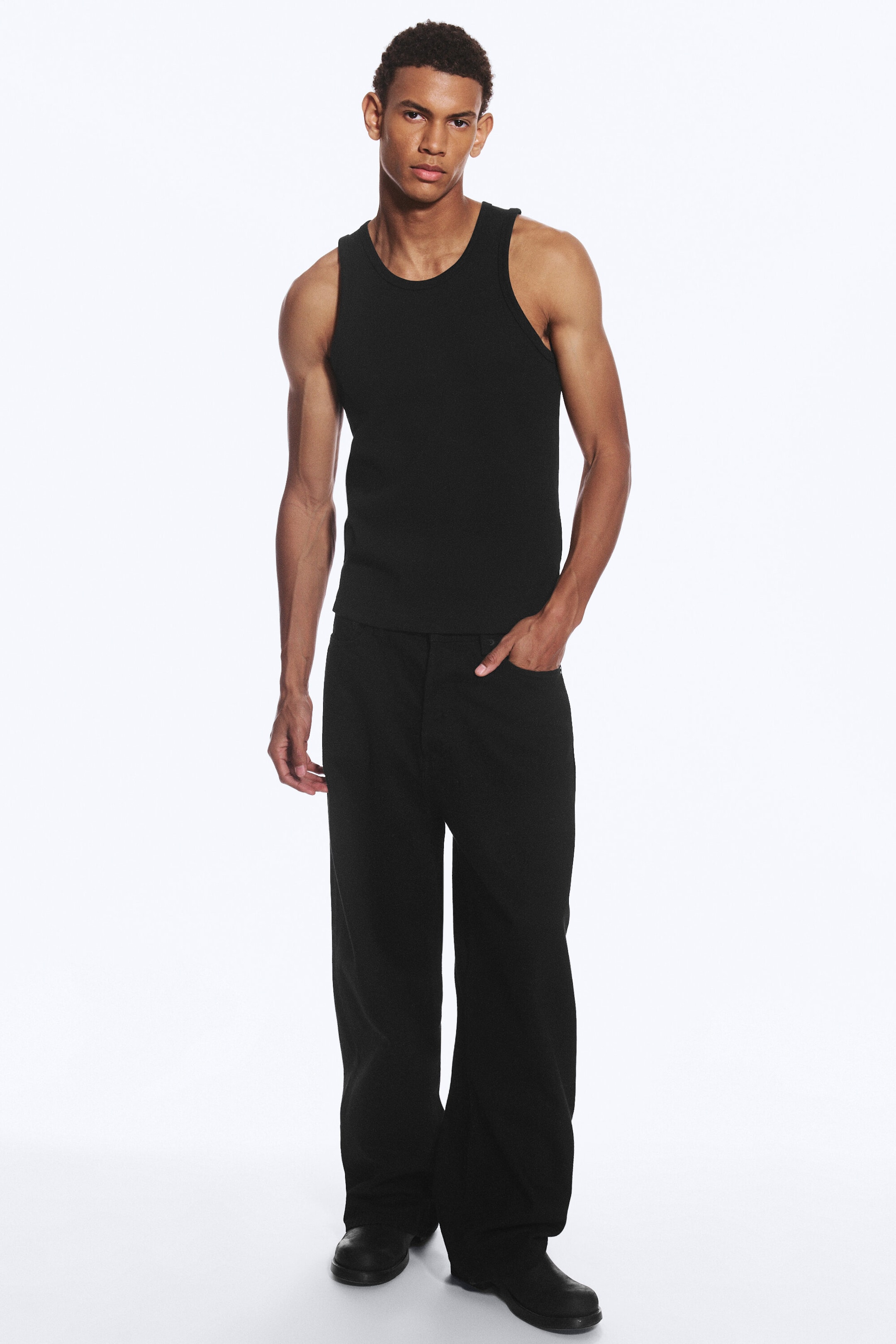 Black - Classic Ribbed Tank Top - 1