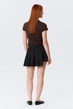 Noir - Mini-jupe portefeuille plissée asymétrique - 2