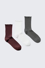 Rouge foncé/Blanc/Gris - Lot de 3 paires de chaussettes à bords volantés - 0