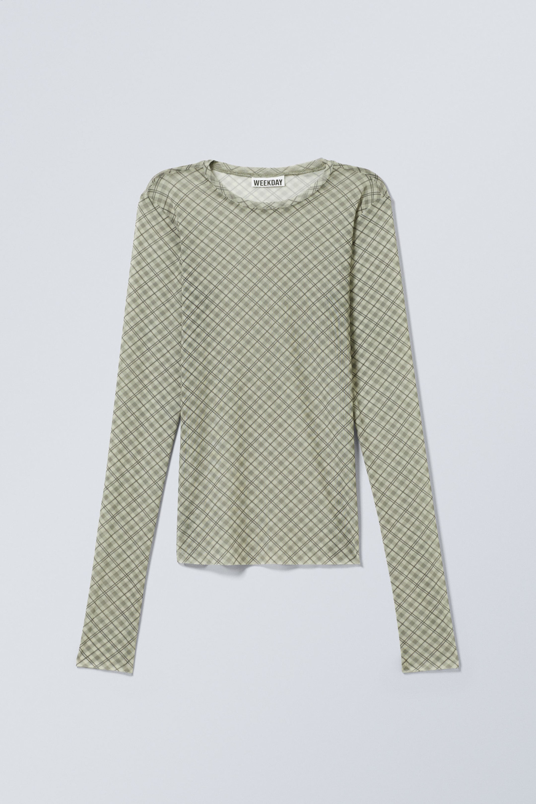 Mellanbeige - Printed långärmad topp i mesh - 0