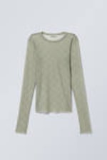 Mellanbeige - Printed långärmad topp i mesh - 0
