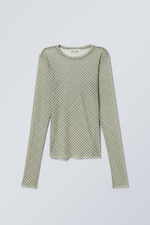 Medium Beige - Printed Long Sleeve Mesh Top - 0