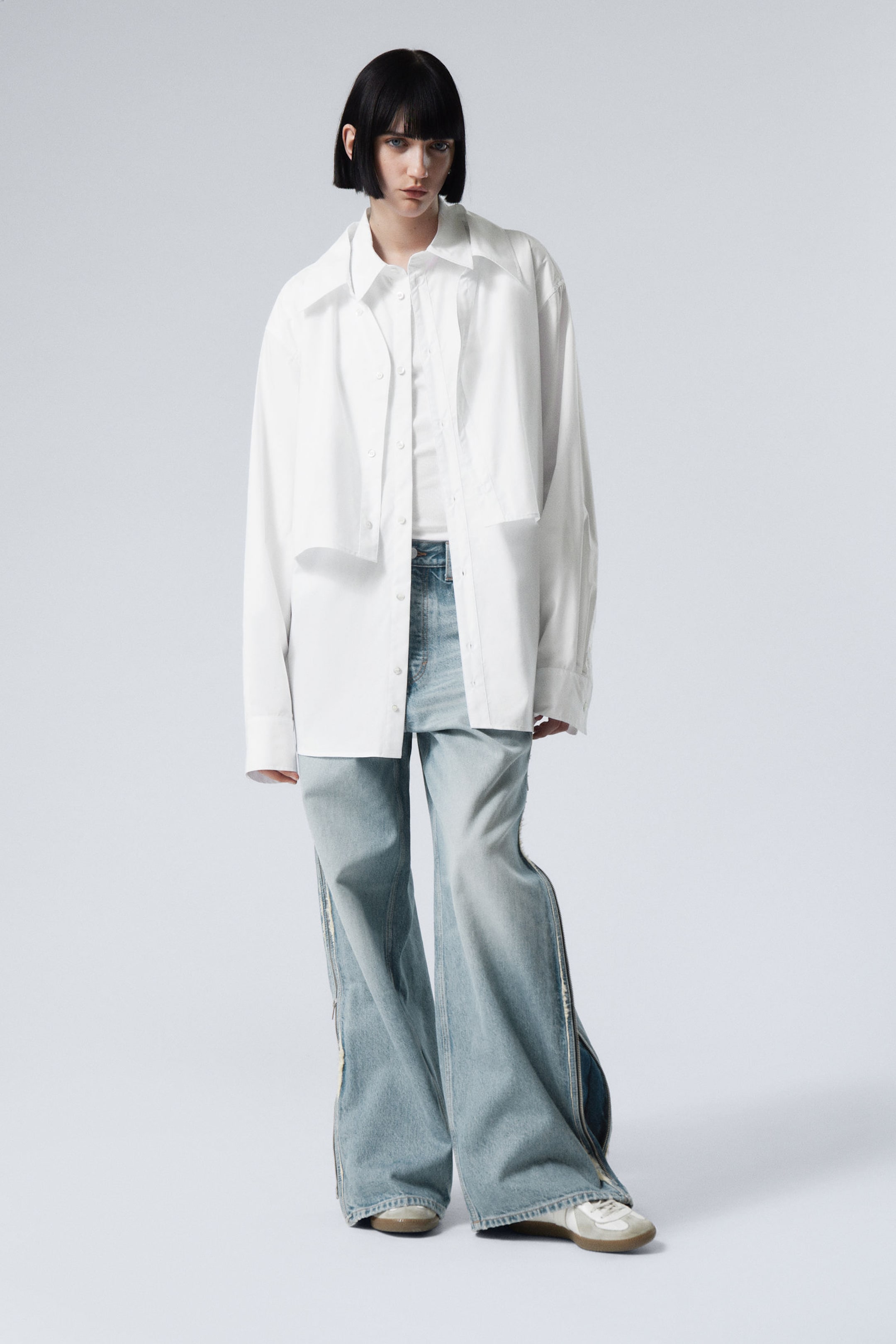 White - Double-Layered Oversized Shirt - 0
