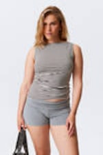 Grey & White Stripes - Annie Striped Sleeveless Boat-Neck Top - 0