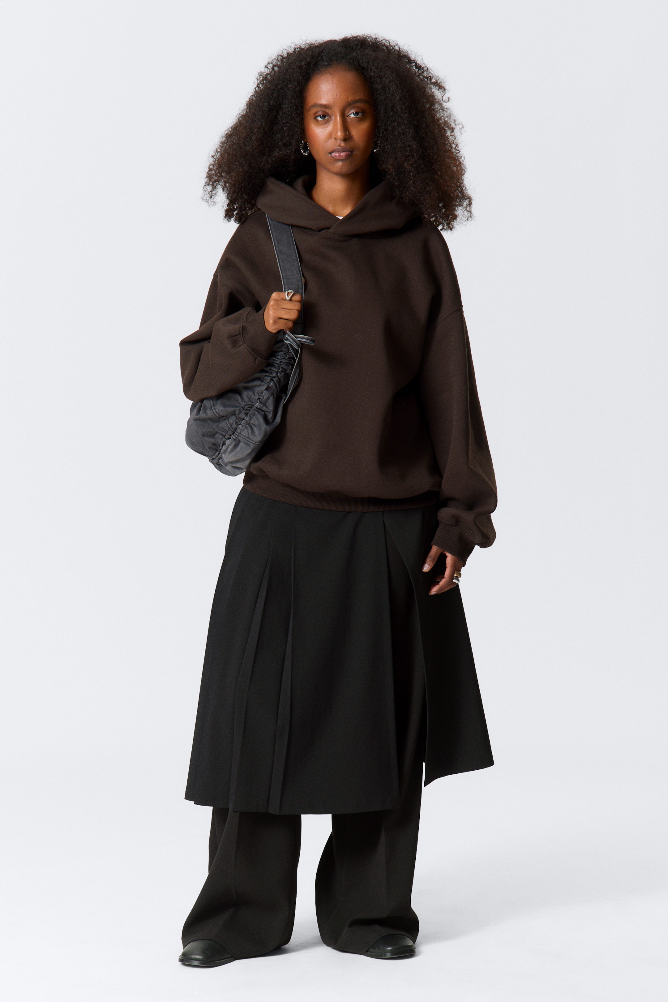 Dark Brown - Oversized Heavy Cotton Fleece Hoodie - 1