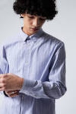 Splattered Lilac Stripes - Relaxed Printed Button-up Cotton Shirt - 1