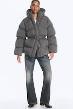 Dark Grey - Waisted puffer jacket - 2