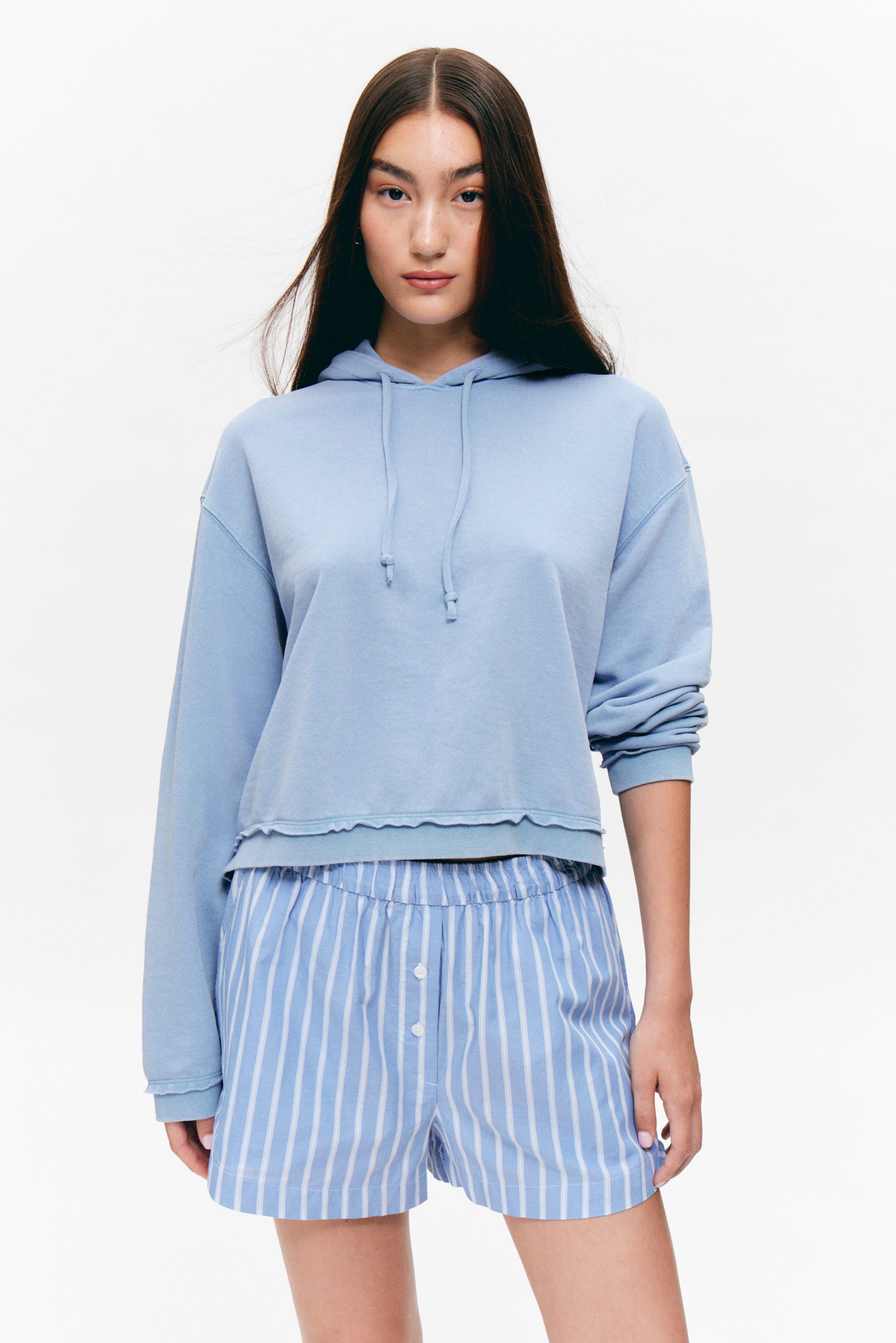 Taubenblau - Cropped Pyjama-Hoodie aus Frottee - 2