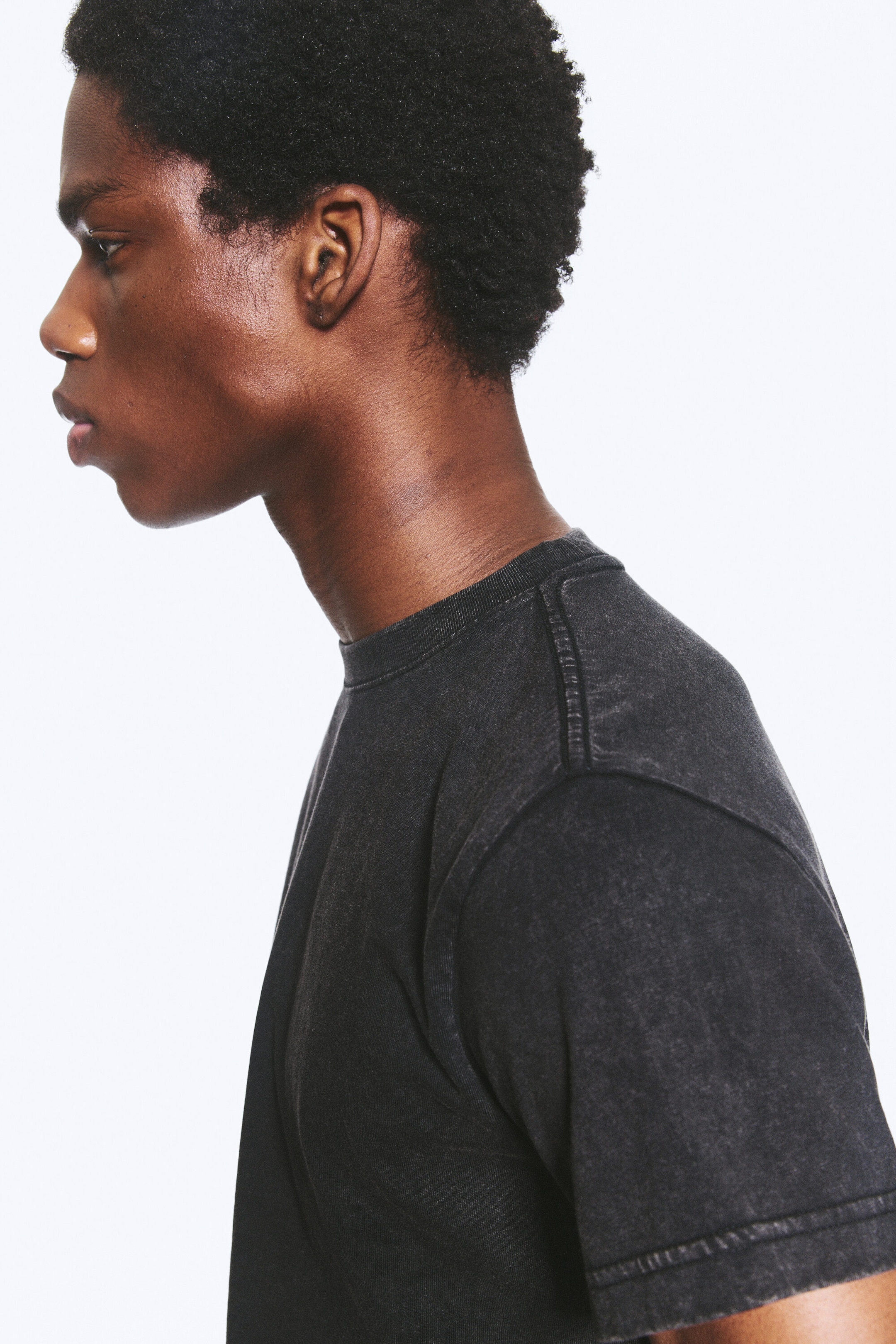Worn Black - Shrunken Short-Sleeved Cotton T-shirt - 2
