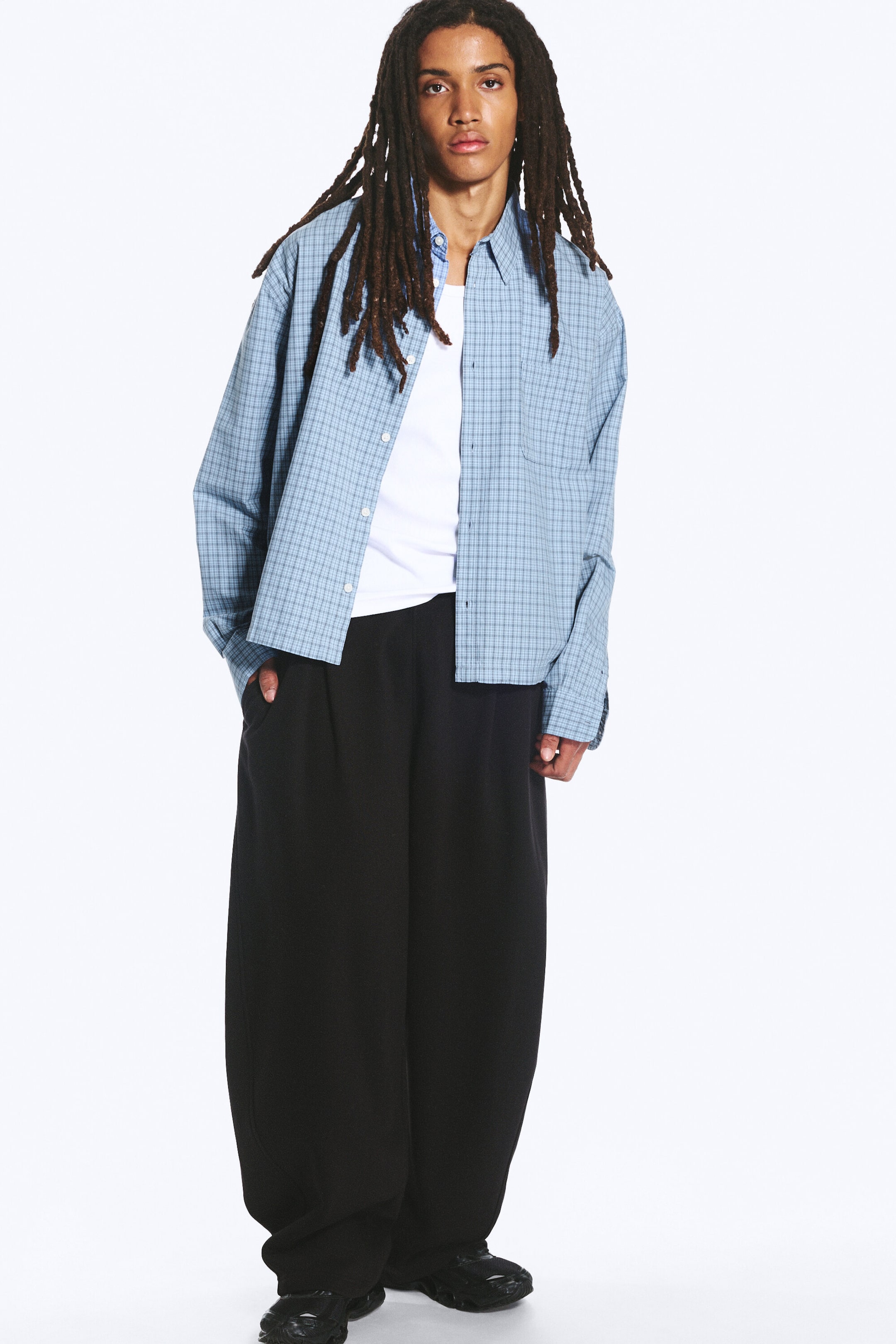 Bleu à carreaux - Chemise carrée décontractée en popeline - 2