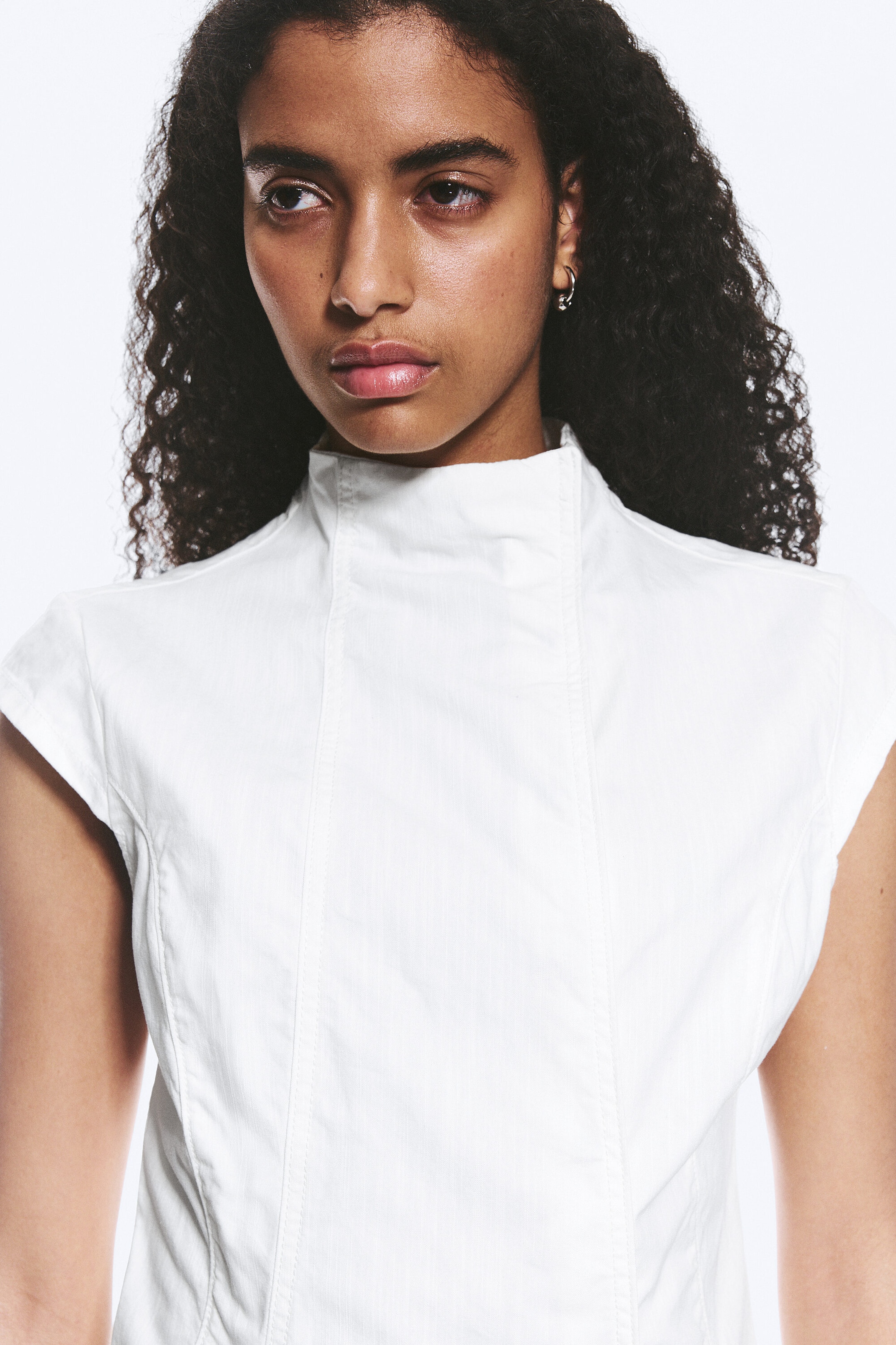 Blanc - Haut structuré asymétrique en coton - 2