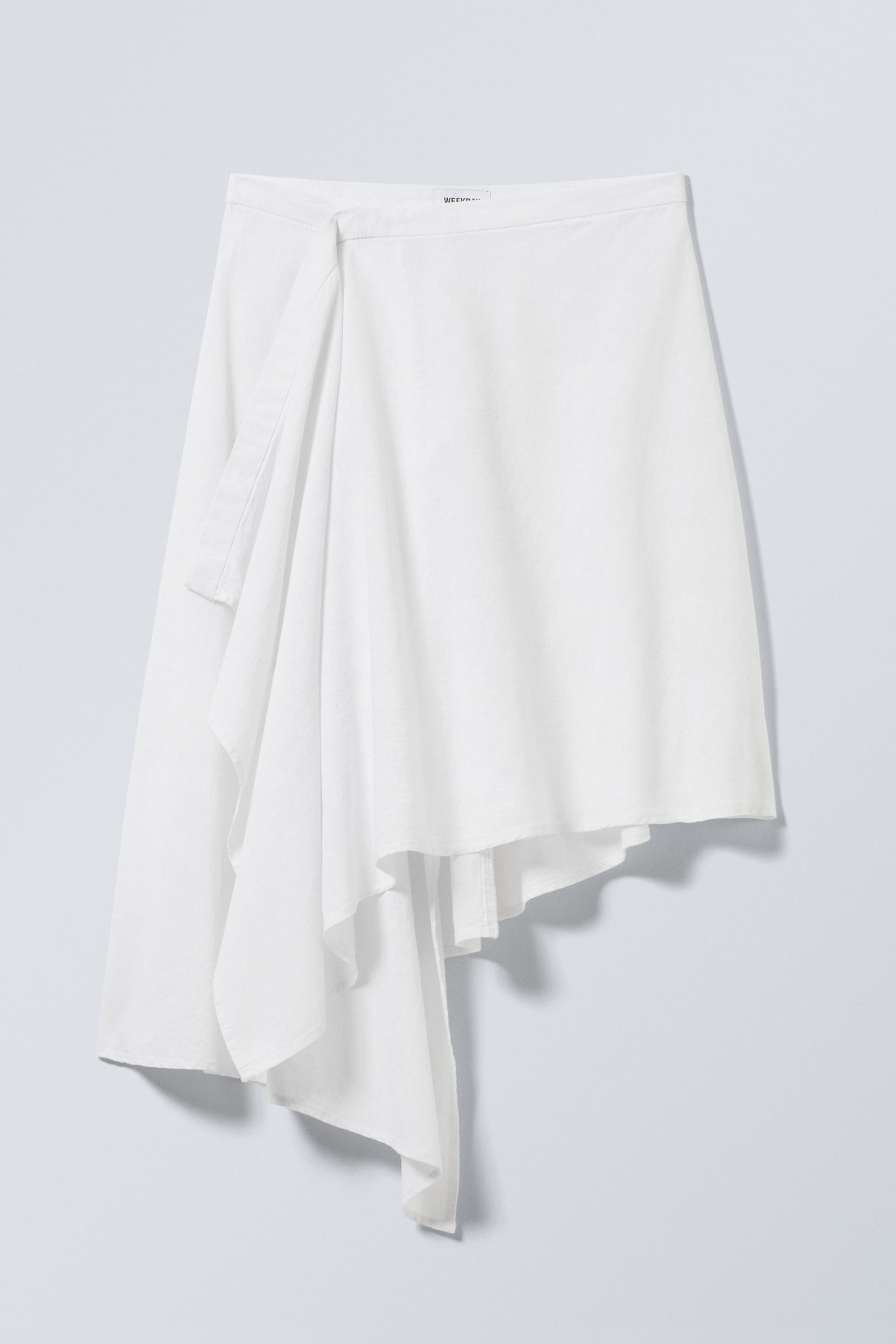 White - Asymmetric Linen Blend Wrap Skirt - 1