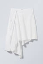 White - Asymmetric Linen Blend Wrap Skirt - 0