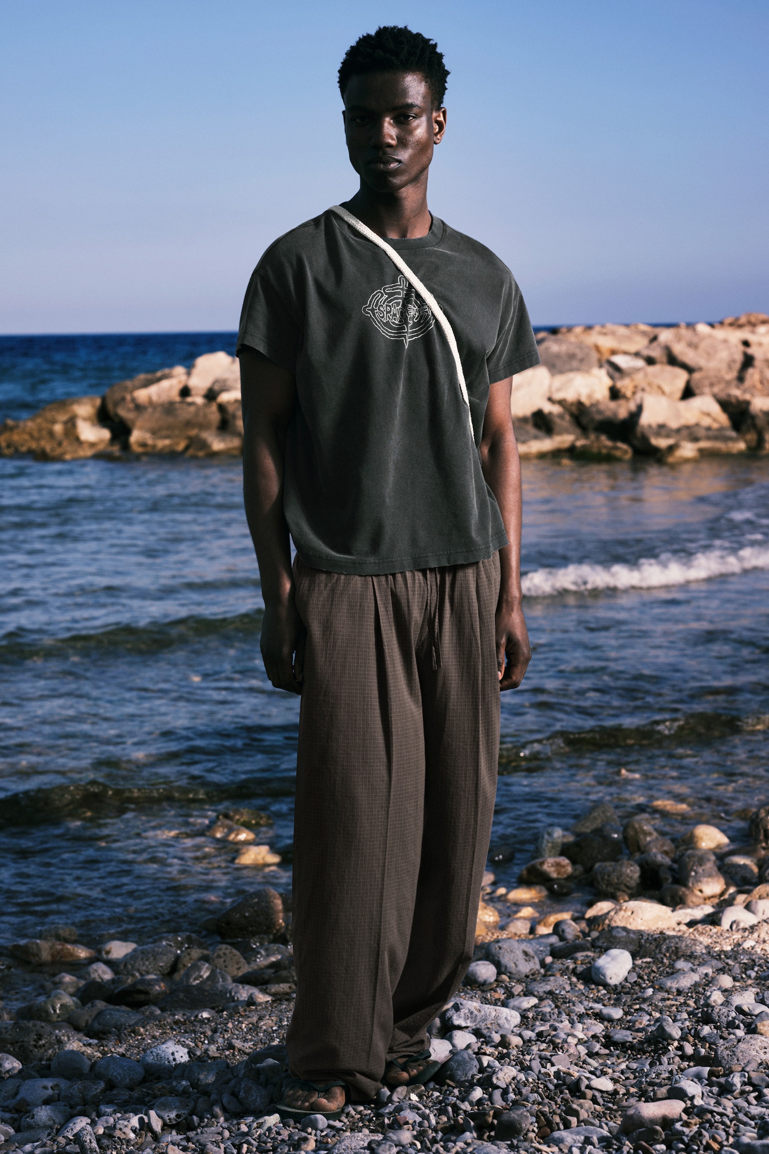 Checked Loose Cotton Trousers - Geruit donkertaupe/Zwart en wit geruit
