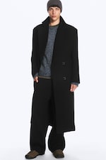 Schwarz - Zweireihiger Oversize-Mantel aus Wollmischung - 1