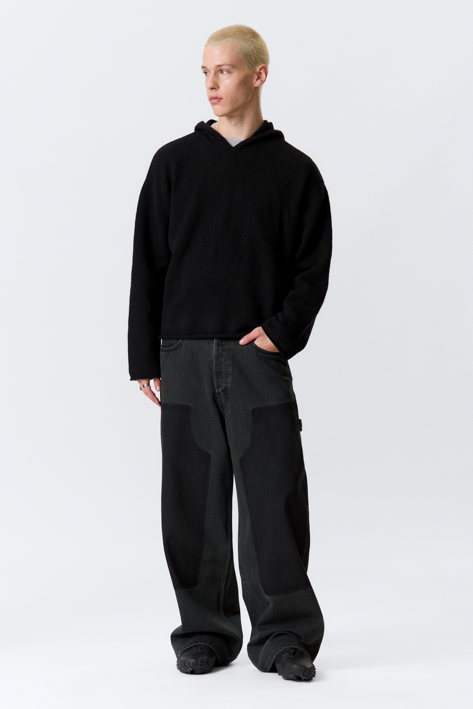 Bluza z kapturem Relaxed Knitted - Czarny - 8