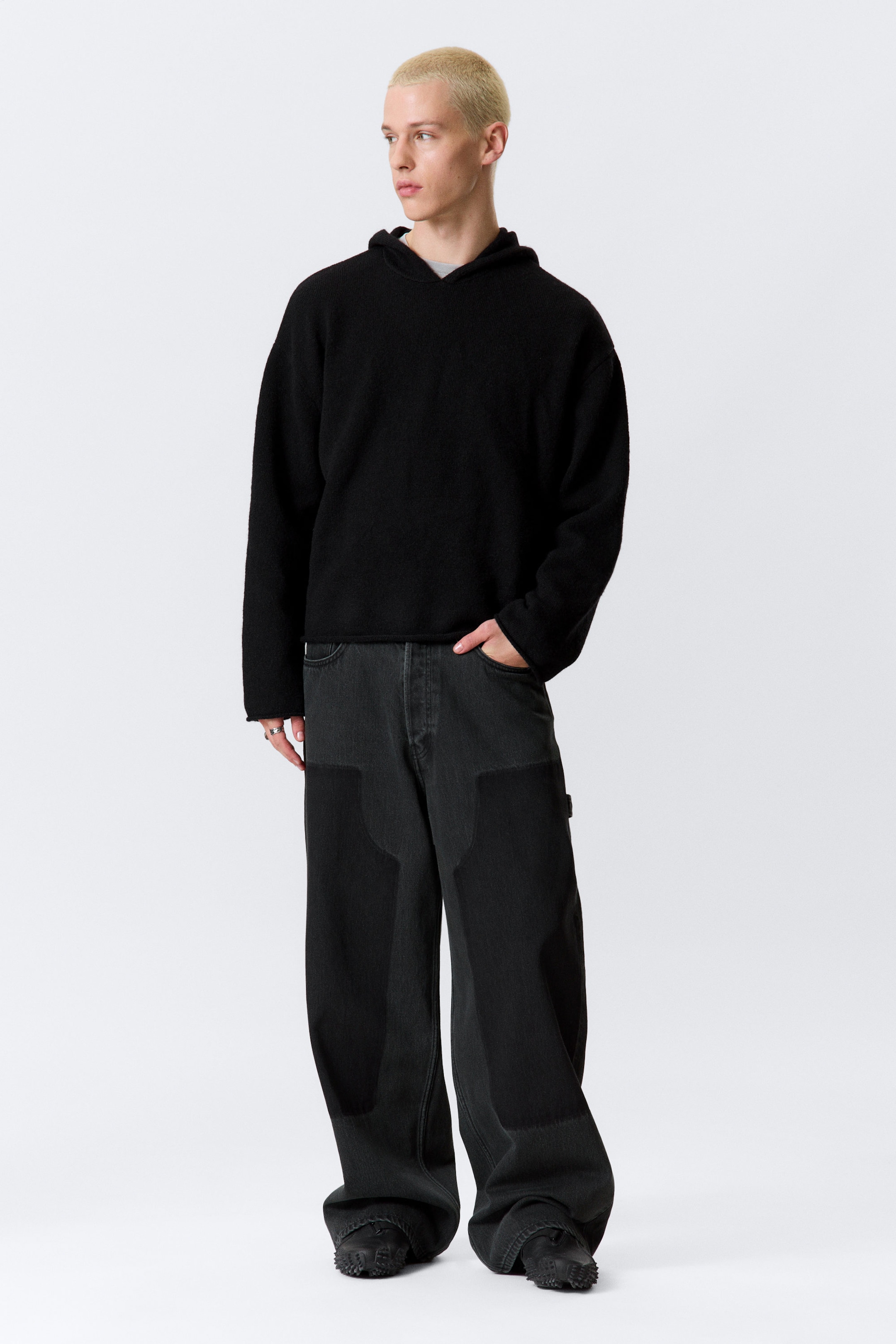 Noir - Sweat à capuche en maille décontracté - 2