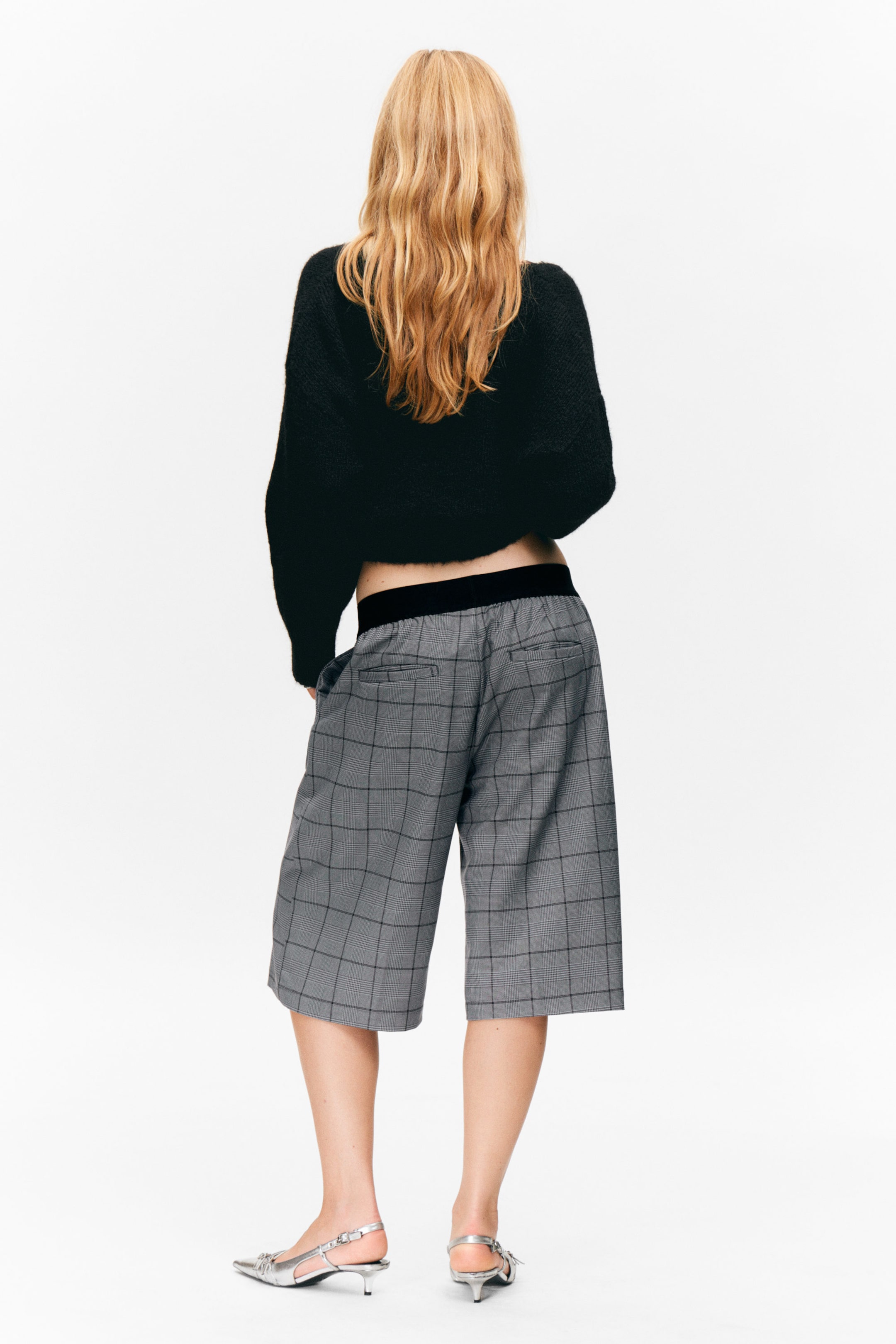 Kariertes Grau - Entspannte Pull-on-Shorts mit niedrigem Bund - 3