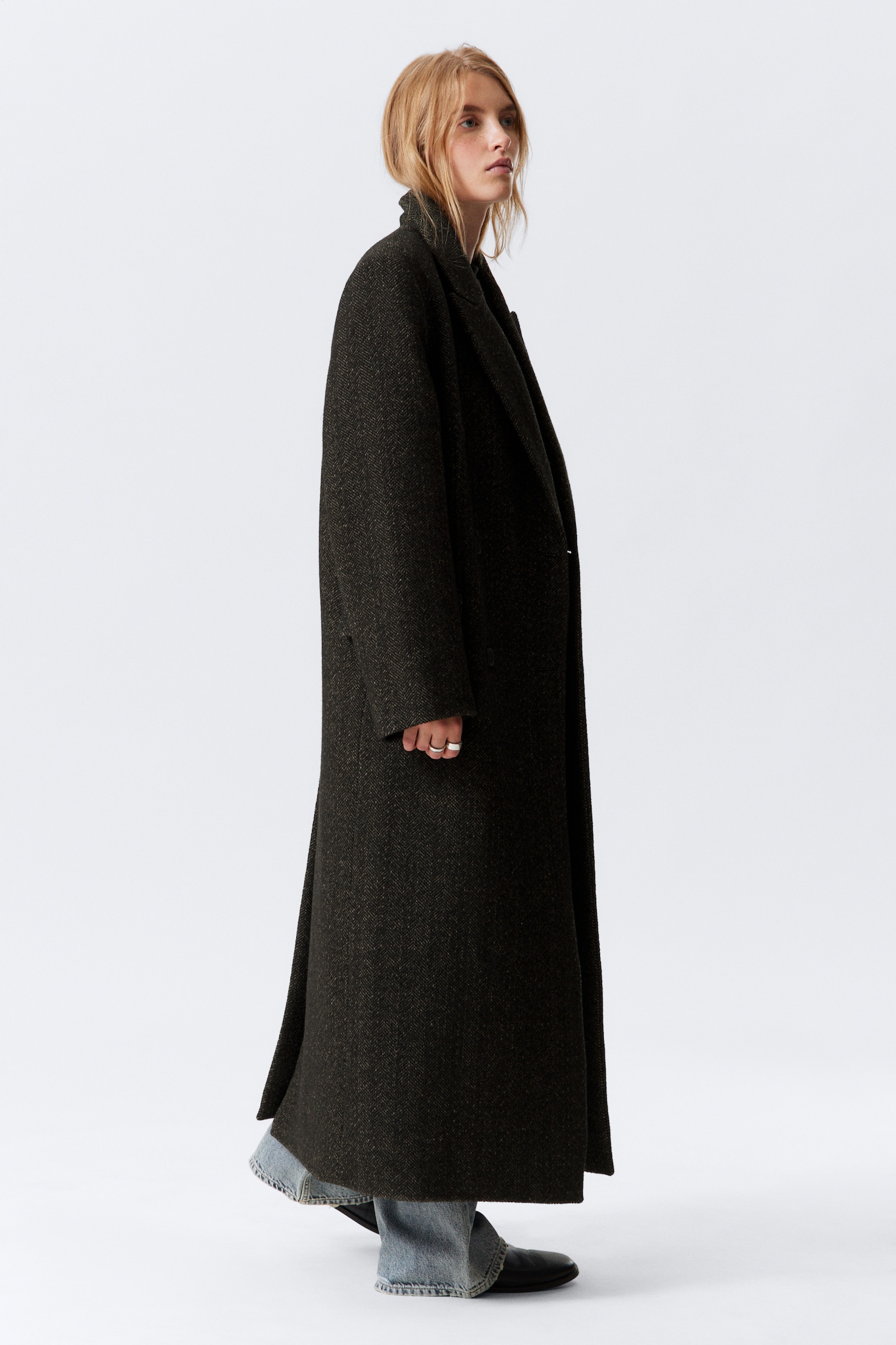 Oversized Double-Breasted Wool-Blend Coat - Dark Brown/Black/Dark Grey - 7
