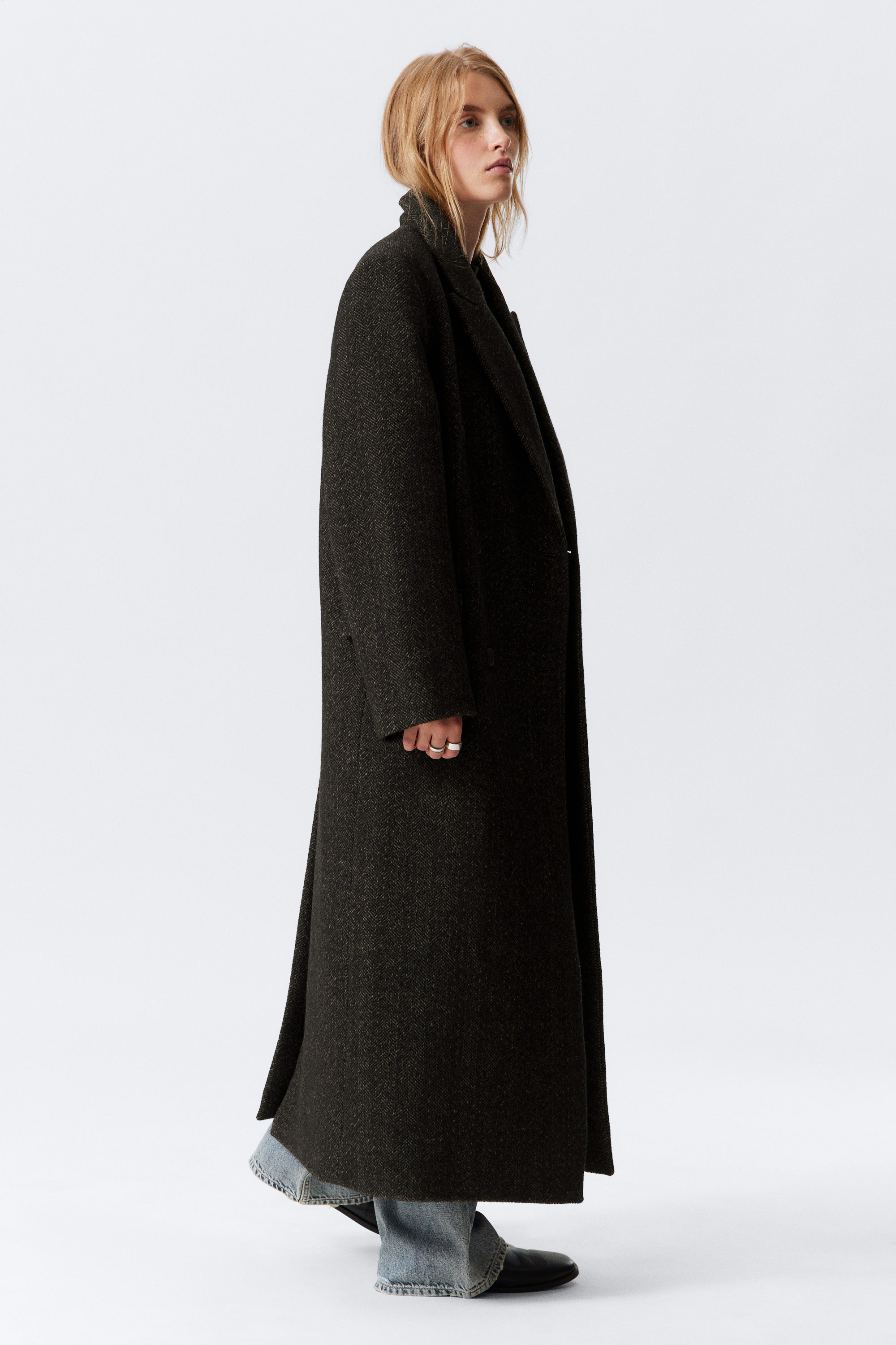 oversized double-breasted wool-blend coat - Dark Brown