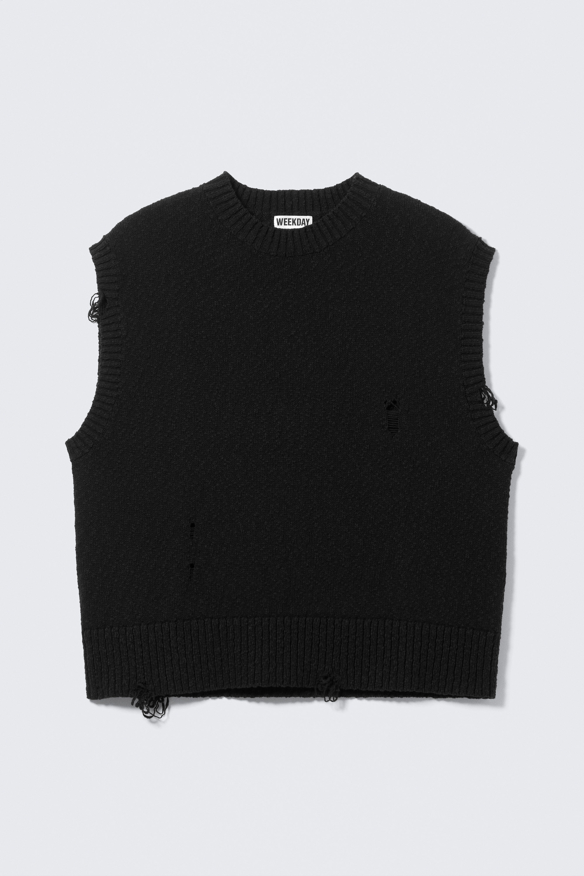 relaxed distressed knitted vest - Black | Weekday EU