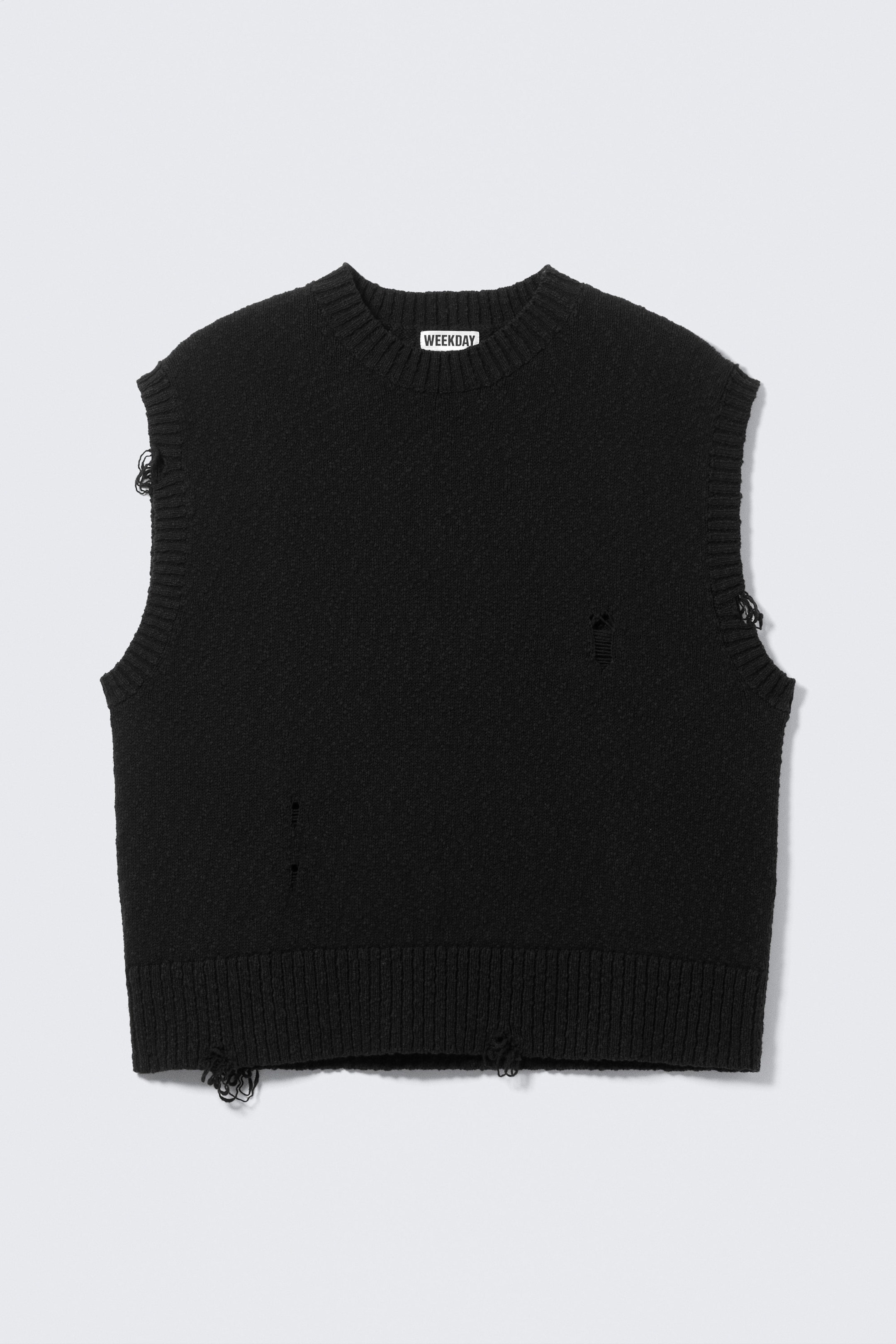 Black - Relaxed Distressed Knitted Vest - 4
