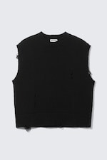 Black - Relaxed Distressed Knitted Vest - 4
