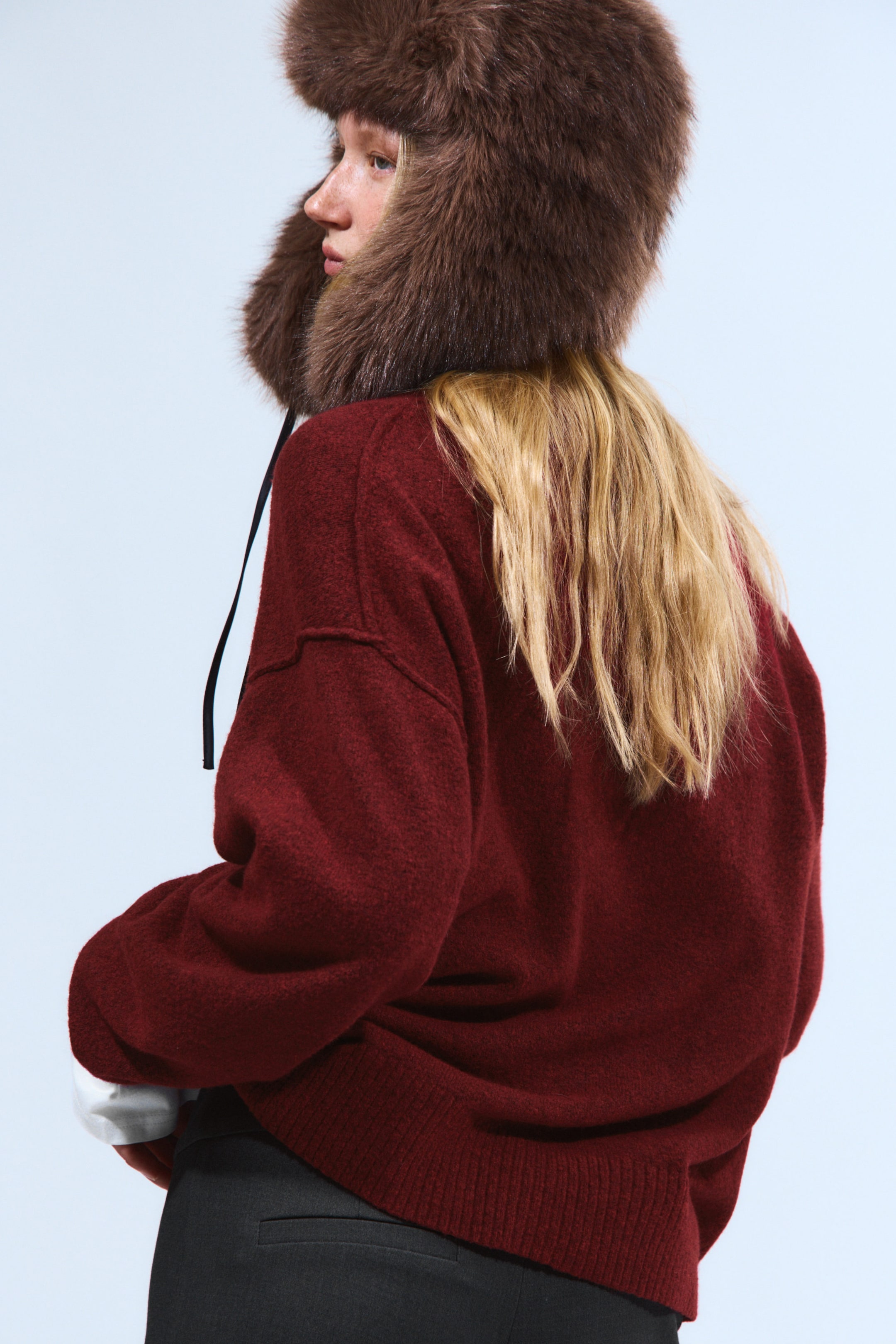 Dark Red Melange - Relaxed Knitted Sweater - 3