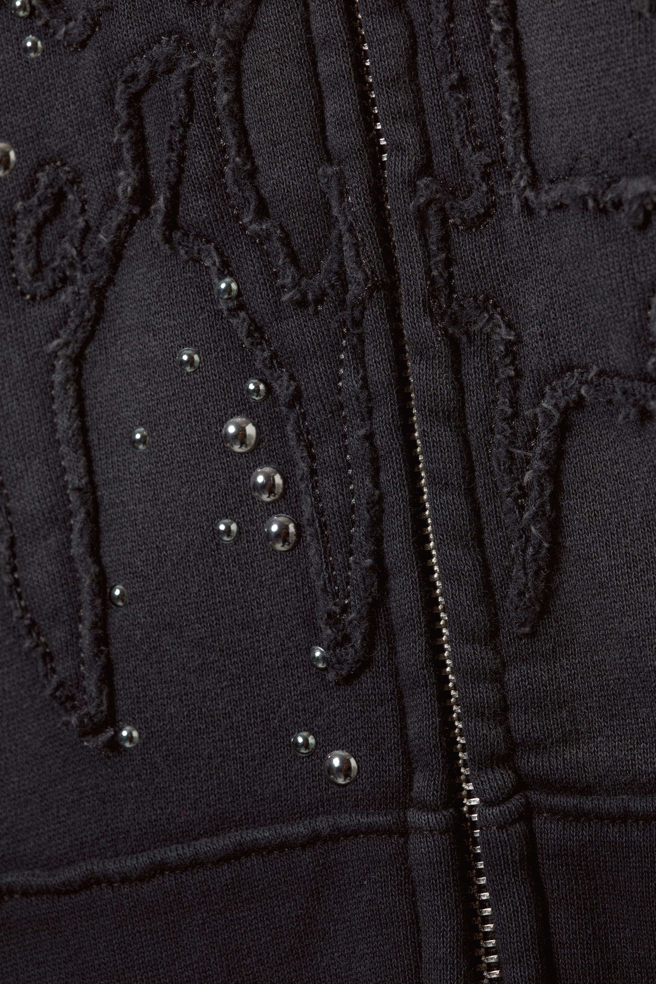Washed Studded Black - Slim Studded Graphic Zip Hoodie - 5