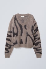 Black & mauve - Cora Hairy V-neck Sweater - 0
